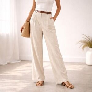 Vintage Liz Claiborne LizSport Linen Blend Pants Sz 10 Beige 90s Y2K Coastal